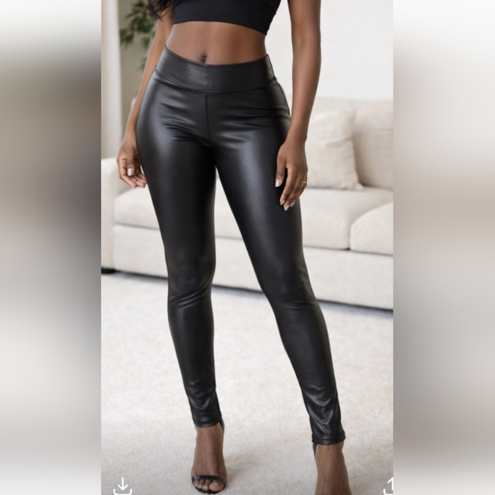 Maurices Black  Brown Faux Leather High-Rise Leggings 15 inch wide 37 inch long